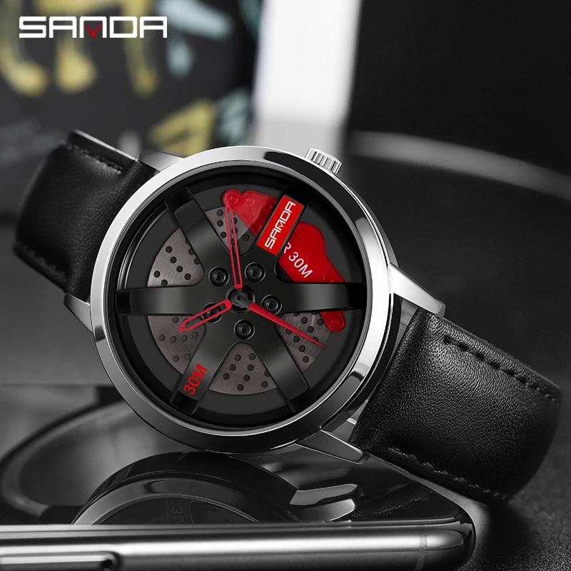 SANDA Real 3D Model Spinning Car Wheel Hub Watch Luxury Fashion Move Waterproof Super Car Rim Watches For Men Orologio da uomo