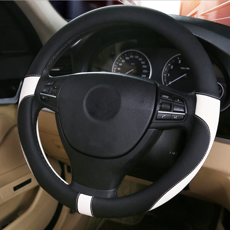 LUNASBORE Car Steering Wheel Cover Genuine Leather Rubber Material Suitable 37-38cm Auto Business Woman Man For Volkswagen BYD