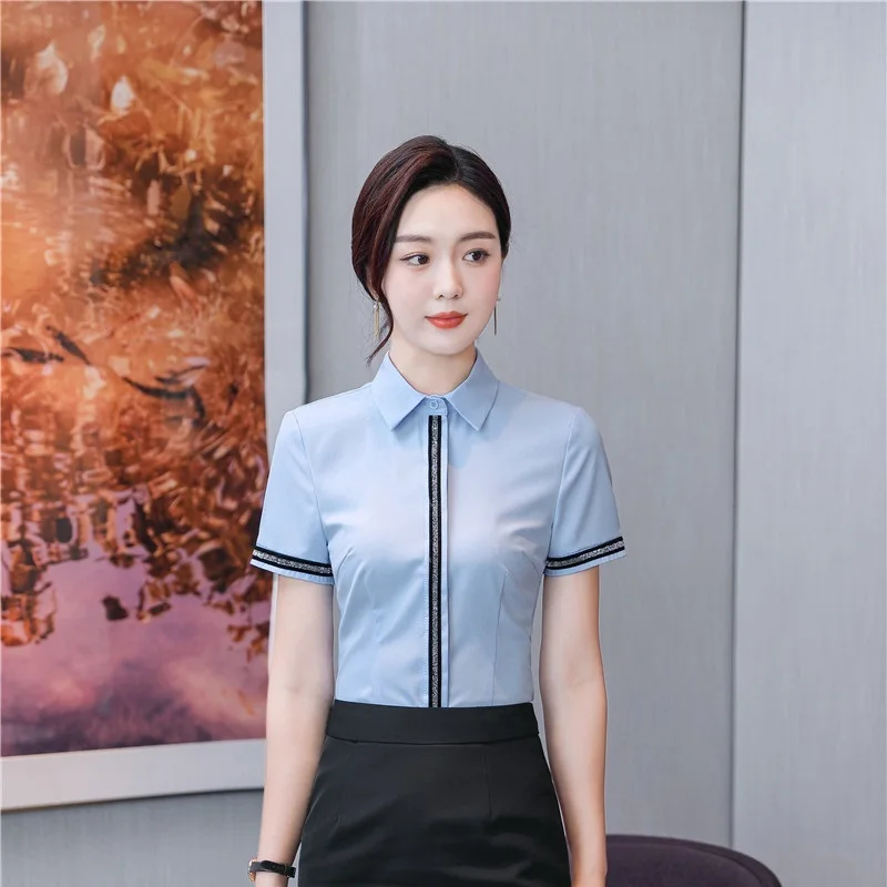 2021 Summer Office Ladies Work Wear Blouse Female Tops Clothes OL Formal Uniform Designs Business Shirt for Women Plus Size 5XL