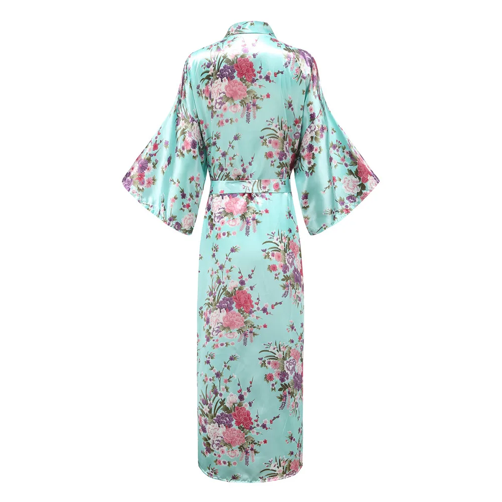 Drukuj kwiat kobiety szlafrok Kimono bielizna długi Casual bielizna nocna szlafrok seksowna satyna ubrania domowe bielizna nocna Negligee