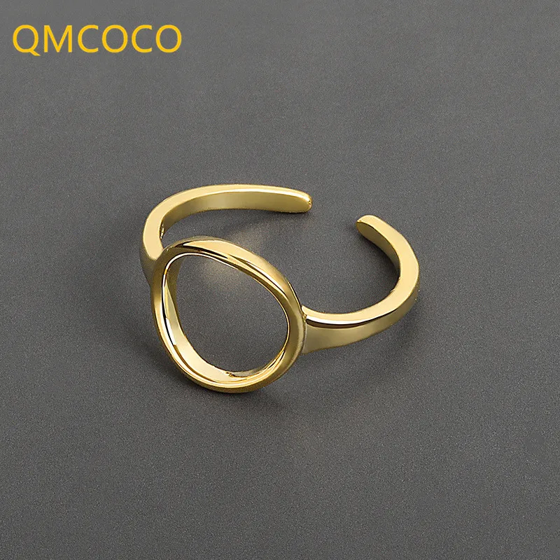 QMCOCO – bagues simples pour femmes, couleur argent, tendance, rondes, ajouré, mode, bijoux tendance, taille ouverte, redimensionnable