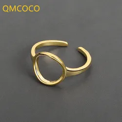 QMCOCO Silver Color Simple Rings Women Trend Hollow Out Round Fashion Temperament Trendy Jewelry Open Resizable Size Rngs