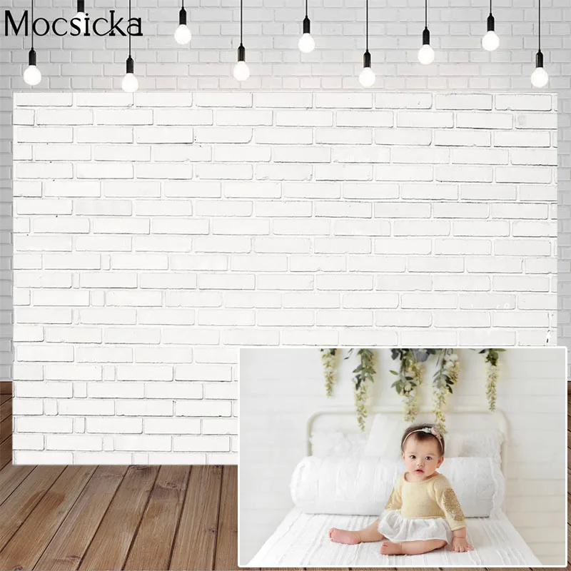 

White Brick Wall Photography Backdrops Newborn Baby Shower Backdrop Child Birthday Portrait Photocall Photo Background Photozone