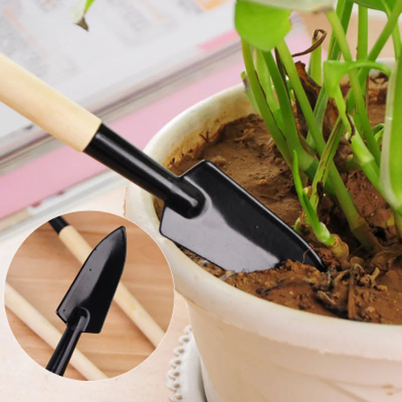 3 Pcs Plant Potted Bonsai Tool Gardening Kit Shovel Flower Pot Mini Spade Rake Wooden Handle Balcony Planting Tools