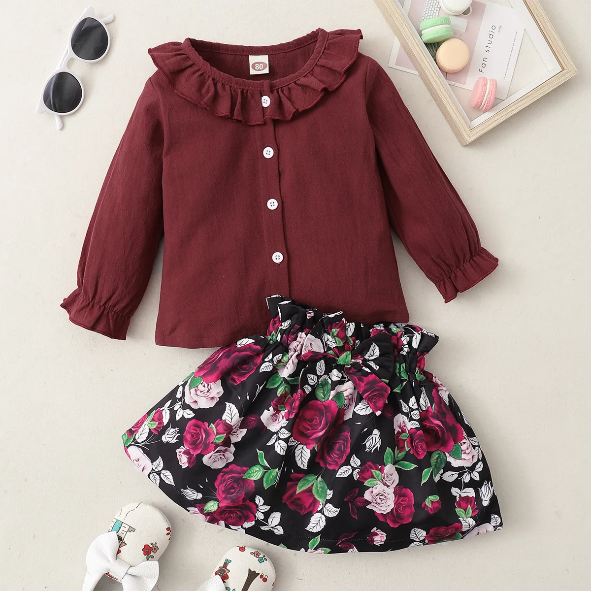 

Baby Girl Clothes Set Ruffle Blouse Shirts Bow Floral Print Skirts Outfits Girls Clothing Sets Cute Infant Clothes Matching Suit