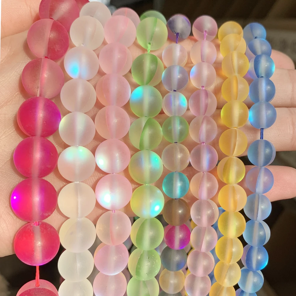 A+ Matte White AB Frosted Austrian Crystal Round Beads For Jewelry Making 6 8 10 12mm Glitter MoonStone Beads Diy Bracelet