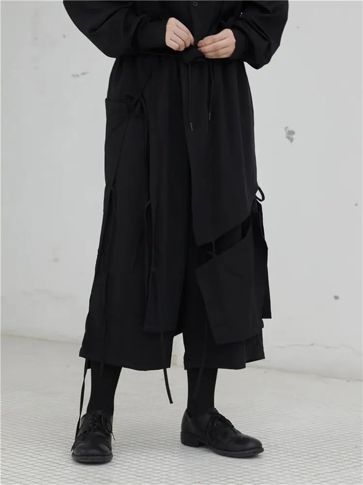 

Ladies Pant Skirt Casual Pants Wide Leg Pants Spring And Autumn New Pure Color Ribbon Asymmetric Irregular Design Pants