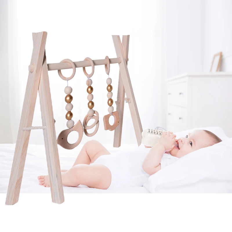 Nordic Style Wooden Baby Gym With 3 Gym Toys Foldable Baby Play Gym Hanging Bar Nursery Sensory Toy Newborn Gift