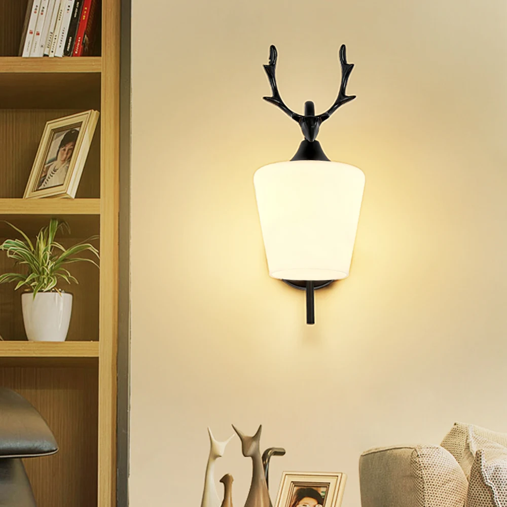 

Wall Lamp Night Light Antlers Design Metal &Glass AC85-265V Artistic Hotel Bedroom Bedside E27 LED Wall Light for Living Room