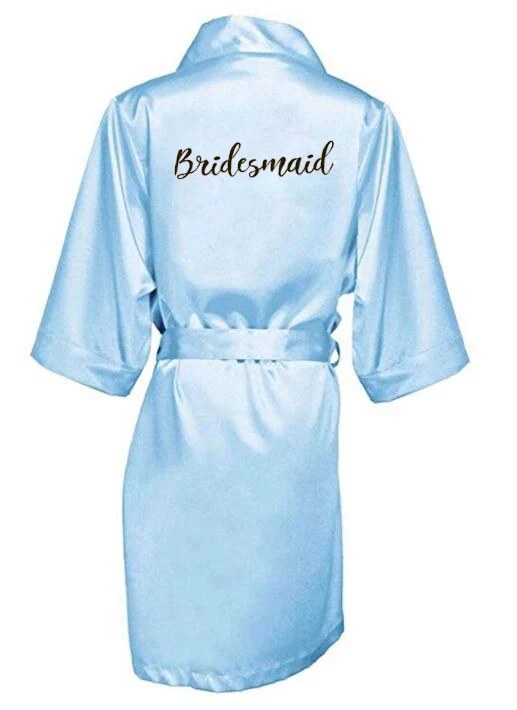 blue pink robe bride bridesmaid robe with white black letters mother sister of the bride wedding gift bathrobe kimono satin robe