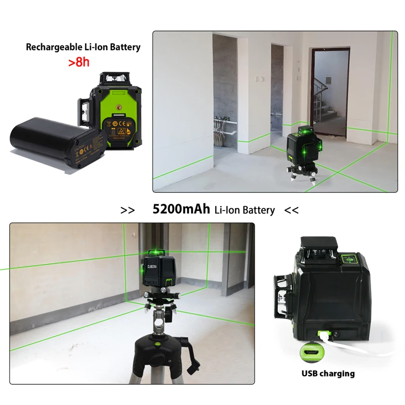 Clubiona Green Laser Level with Tripod Set 12 Lines 3D Self-Leveling 360 Horizontal And Vertical Cross Super Powerful Laser Beam