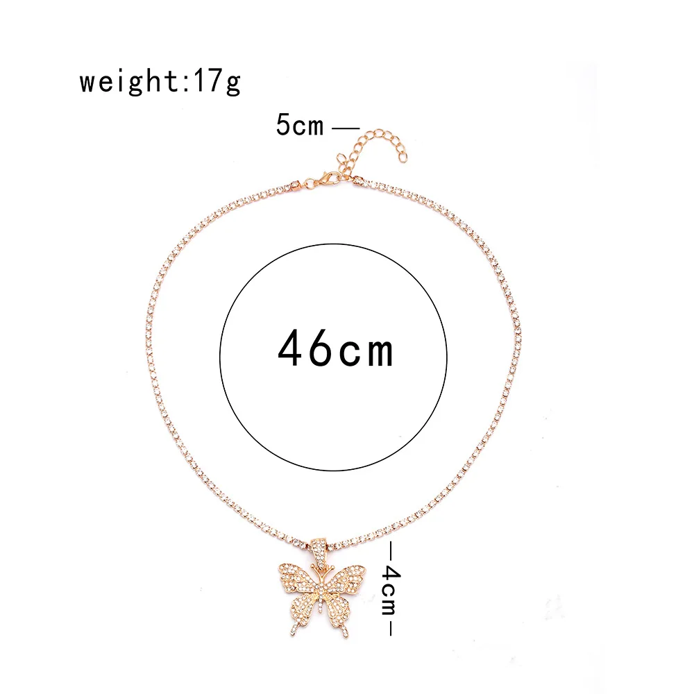 New Butterfly Pendant Statment Necklace Rhinestone Chain for Women Bling Tennis Chain Crystal Choker Necklace Iced out Jewelry