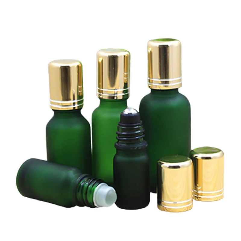 Empty 5~100ML Roll On Perfume Roller Bottle Frosted Green Glass Aromatherapy Refillable Roll On Bottles For Essential Oils 15pcs