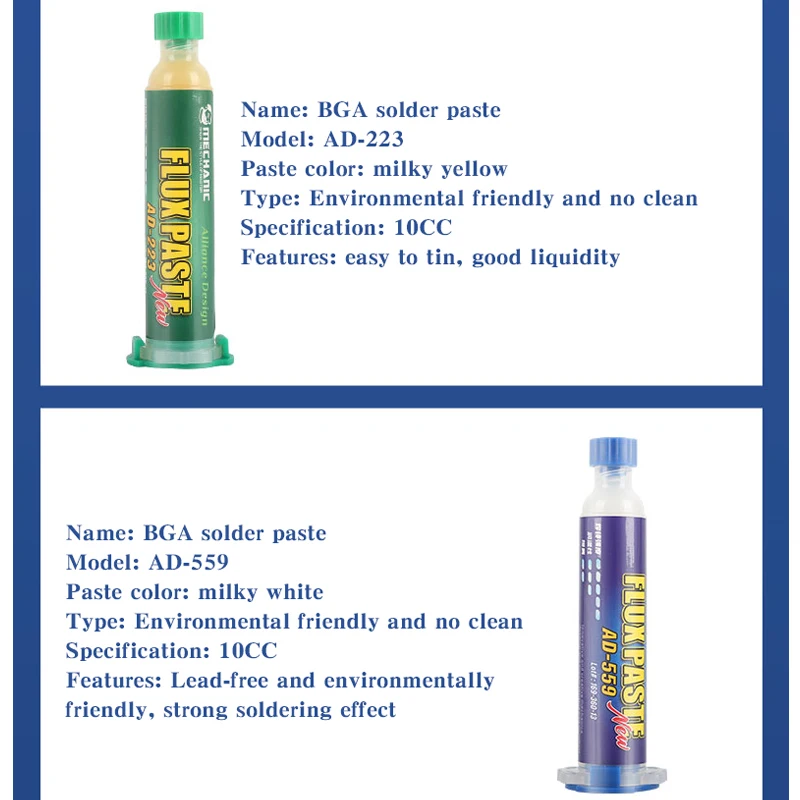 Thợ Cơ Khí AD-223/AD-559 Không-Vệ Sinh Hàn Dán Thông Lượng Chì Hàn Dán Cho điện Thoại PCB BGA Bo Mạch Chủ Hàn Dụng Cụ Sửa Chữa