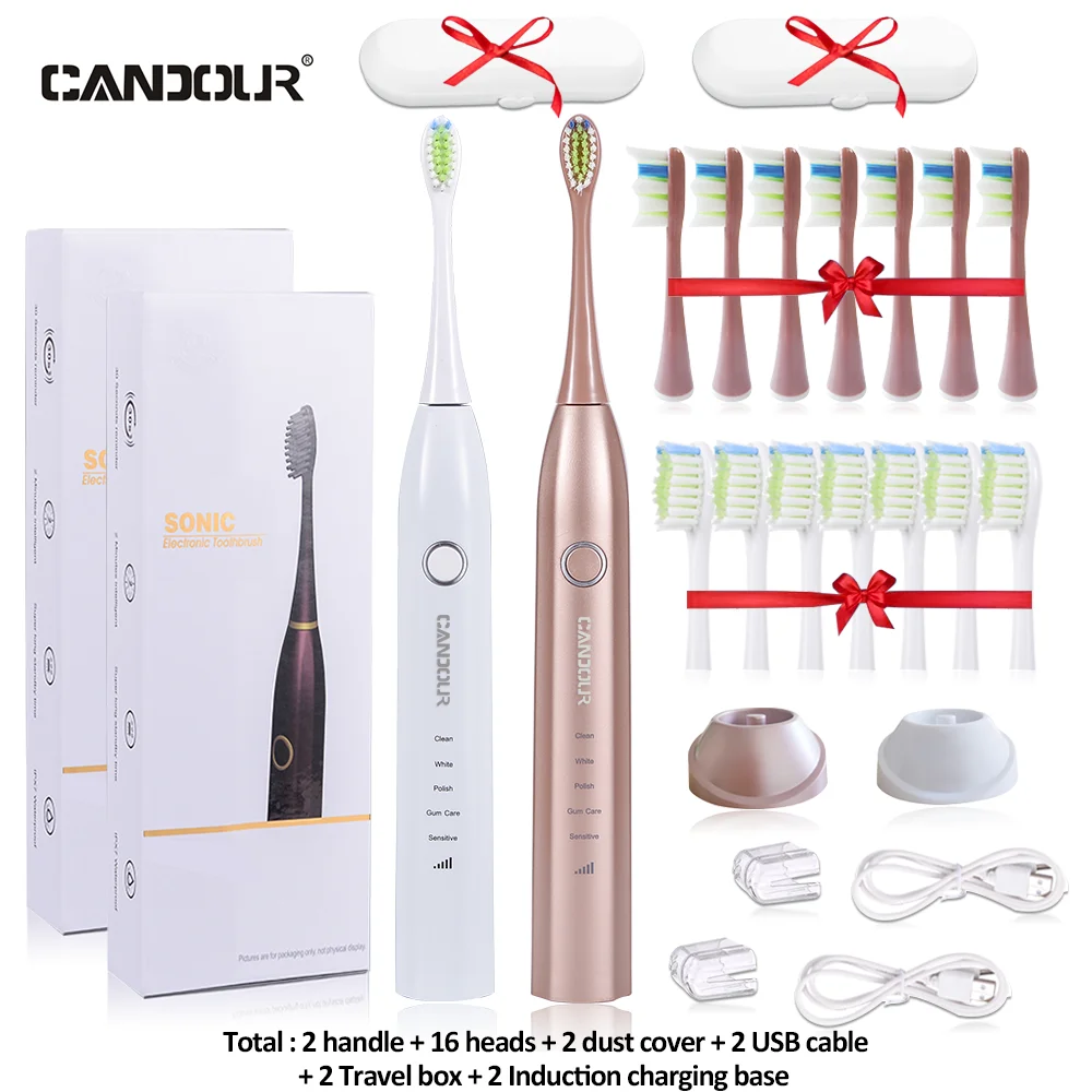 CANDOUR CD5168 Sonic Electric Toothbrush Rechargeable with 16 Replace brush head  buy one get one free Sonic Toothbrush 15 Mode