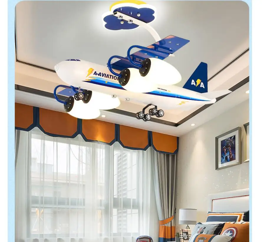 Modern Decora Cartoon Ceiling Lamp L73cm W80cm H80cm LED Ceiling Lights 110V 220V AC Plane De Children Bedroom LED Ceiling Lamps