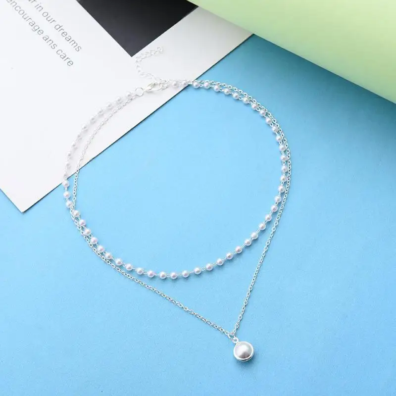 Popular Girl Fashion Necklace 2020 New Net Red Retro Simple Double Pearl Necklace Women Wholesale Sales Nigeria Necklace