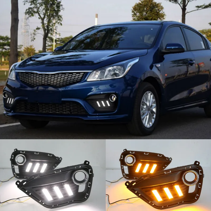 

2pcs For KIA K2 RIO 2016-2017 LED DRL lights Daytime Running Light Daylight yellow Signal fog lamp Styling lights