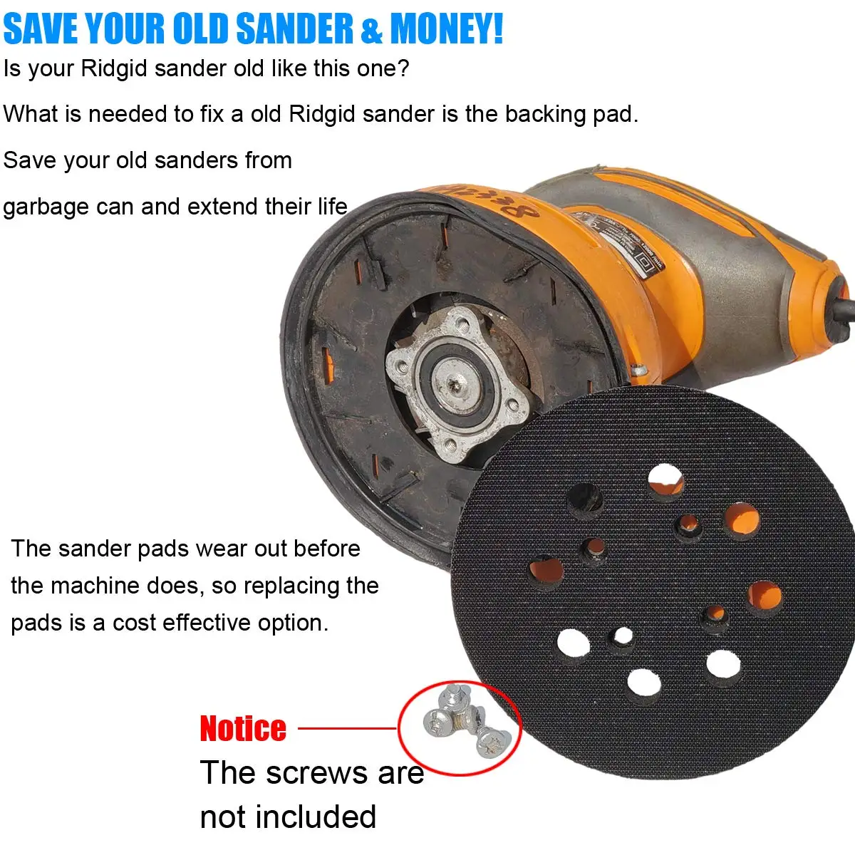 5 Inch Hook and Loop Sander Backing Pad Milwaukee Replacement Sanding Pad for Ryobi RS290 milwaukee 6021-21 Craftsman 315.11217