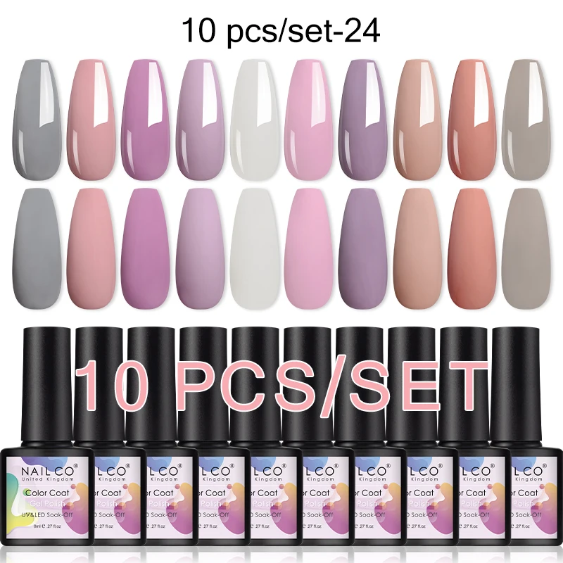 Nailco 10 Stks/set Gel Nagellak Kit 130 Mode Kleur Semi Permanente Uv Gellak Vernis Losweken Led Nail Lak base Top Coat