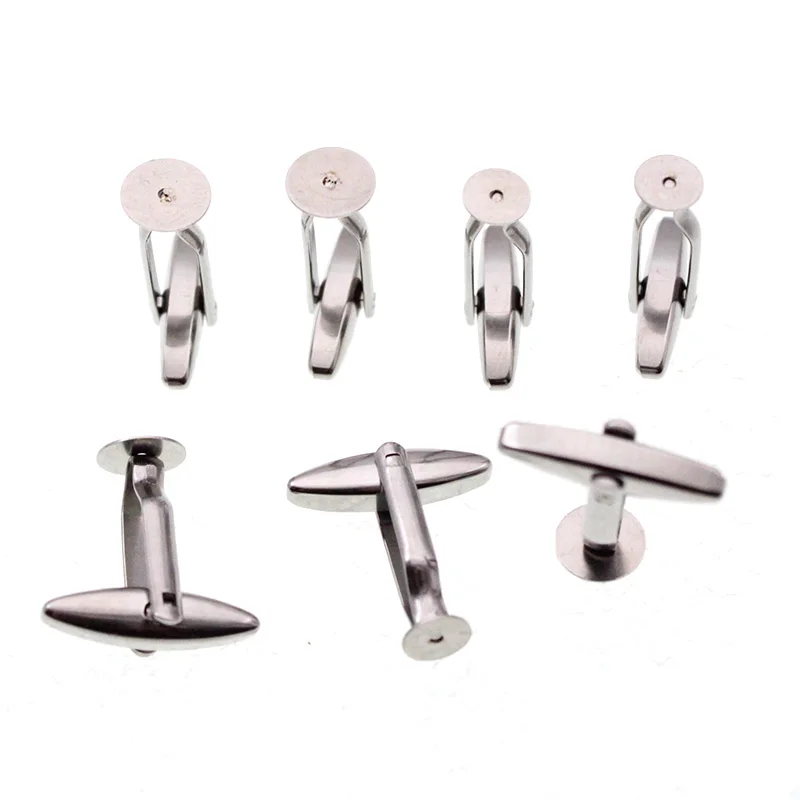 6pcs/lot Stainless Steel Cufflink Jewelry Findings Base Cuff Link Settings Cabochon Cameo Base Clothing Accessories 6 8 10 12 mm