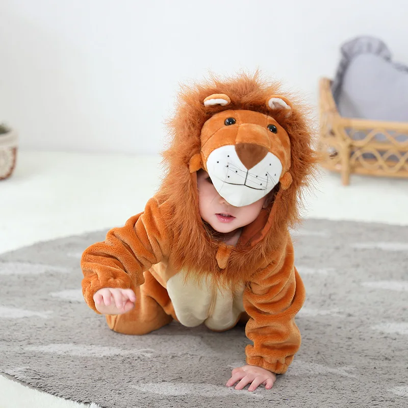 Umorden-Disfraz de Animal King Lion Kigurumi para bebés, pijamas de invierno para niños pequeños, mono de franela, vestido de lujo para cumpleaños