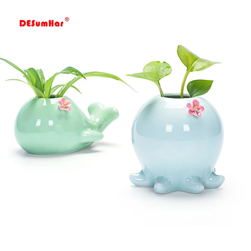 

Creative celadon whale elephant flower pot, crafts hydroponic flower inserted home ceramic pot vase decoration