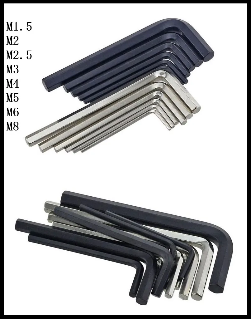 Nickel Plating Black Carbon Steel M1.5/M2/M2.5/M3/M4/M5/M6/M8 Hex Key Allen Wrench Spanner Fixing Tools Brand New