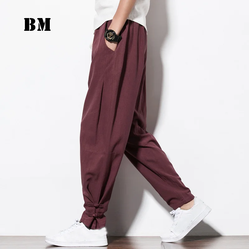 Chinese Style Plus Size Casual Harem Pants 2021 Summer Spring Cotton Linens Thin Bloomers Harajuku Trousers Men Clothing