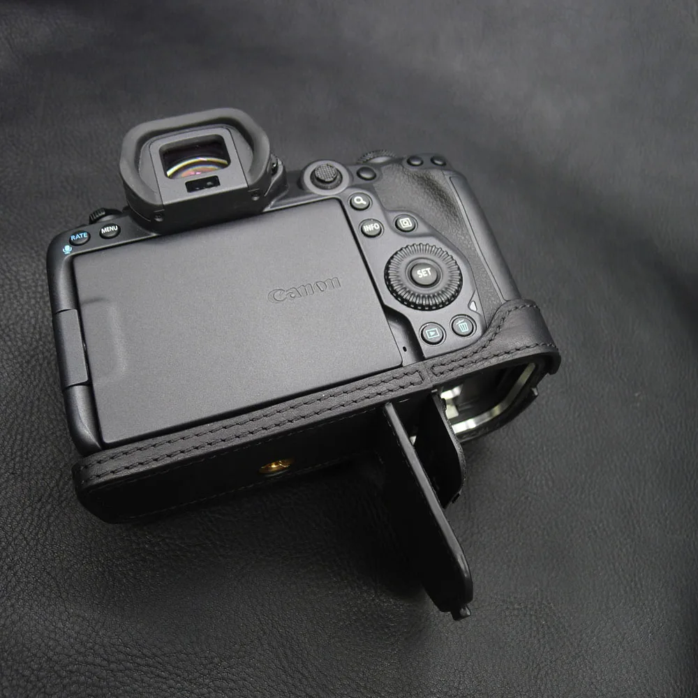 Genuine Leather EOS R5 R6 Camera Case Bag handmade Cowhide Half Body for Canon EOS R5 R6