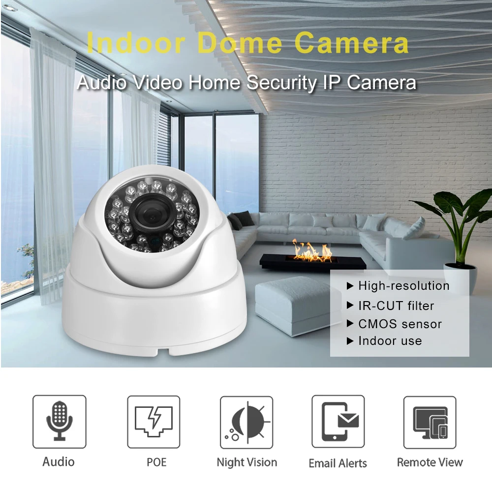 Gadinan H.265+ IP Camera Audio Full HD Indoor 4MP IR Night Vision 2.8mm Wide Angle Dome Video Camera Motion Alert P2P