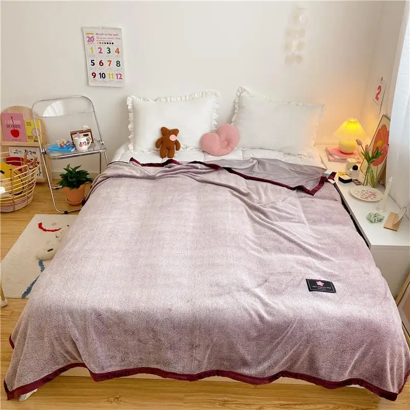 New Solid Color Blanket Single Layer Edging Modern Simple Soft Warm Throw Blanket Bed Cover Blanket For Child And Adult 3 sizes