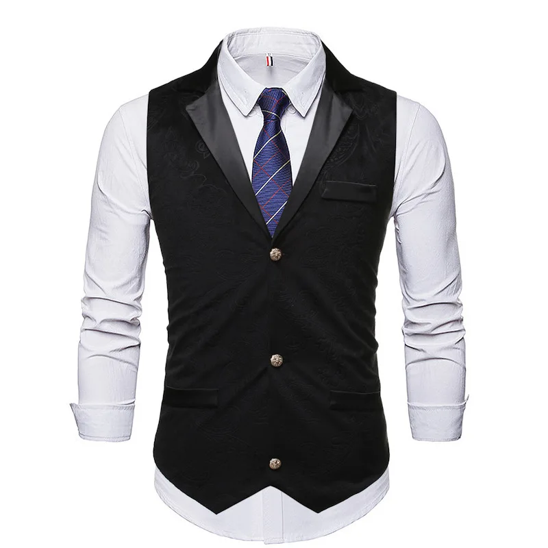 

Men Vest Fashion Slim Fit Fashion Print Wedding Groom Waistcoat Splicing Collar Party Prom Ball Stage Costume Singer Host Dancer