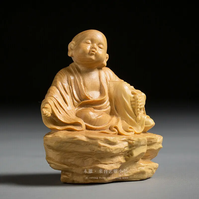 

D002ca - 7.5*8*5.5 CM Hand Carved Boxwood Buddha Carving Figurine : Little Monk