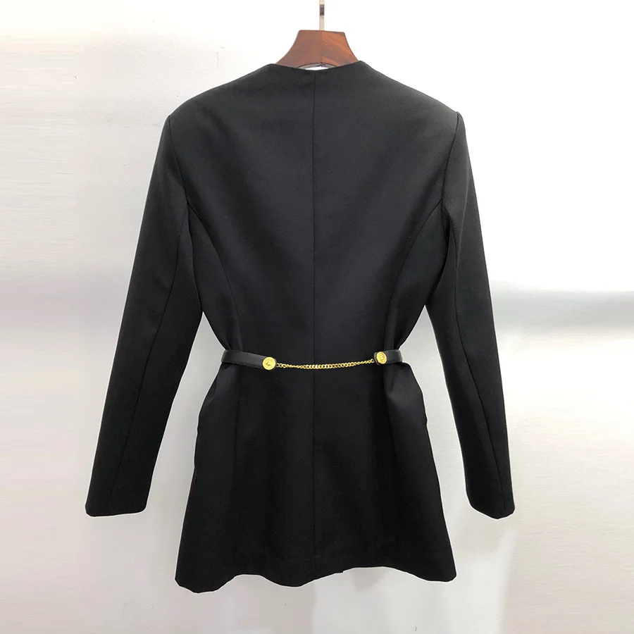 High Quality Spring Autumn New Fashion Solid Color Square Collar Shoulder Pads Slim Double Breasted Long Sleeve Belt Woman Dress