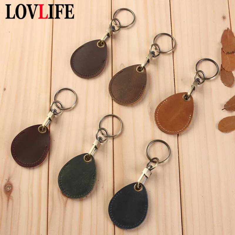 Brand Leather RFID Keychain Key Ring Water Drop Doorlock Access Control RFID Tags ID Card Case Rectangular Round Fashion Keyring