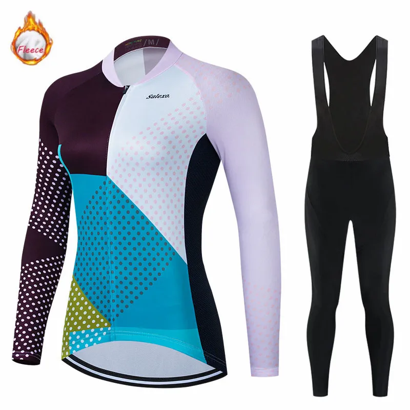 Women Winter Thermal Fleece Winter Cycling Clothing Long Sleeve Jersey Suit Triathlon Outdoor Riding Bike MTB Clothing Jersey