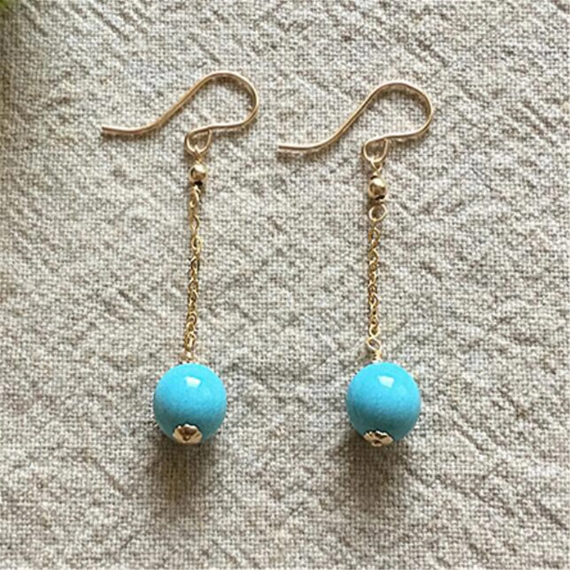 

A pair Turquoise Gemstone DIY Earrings 18K Ear hook Aurora Dangle Irregular Popular Fashion Gift For Her simple