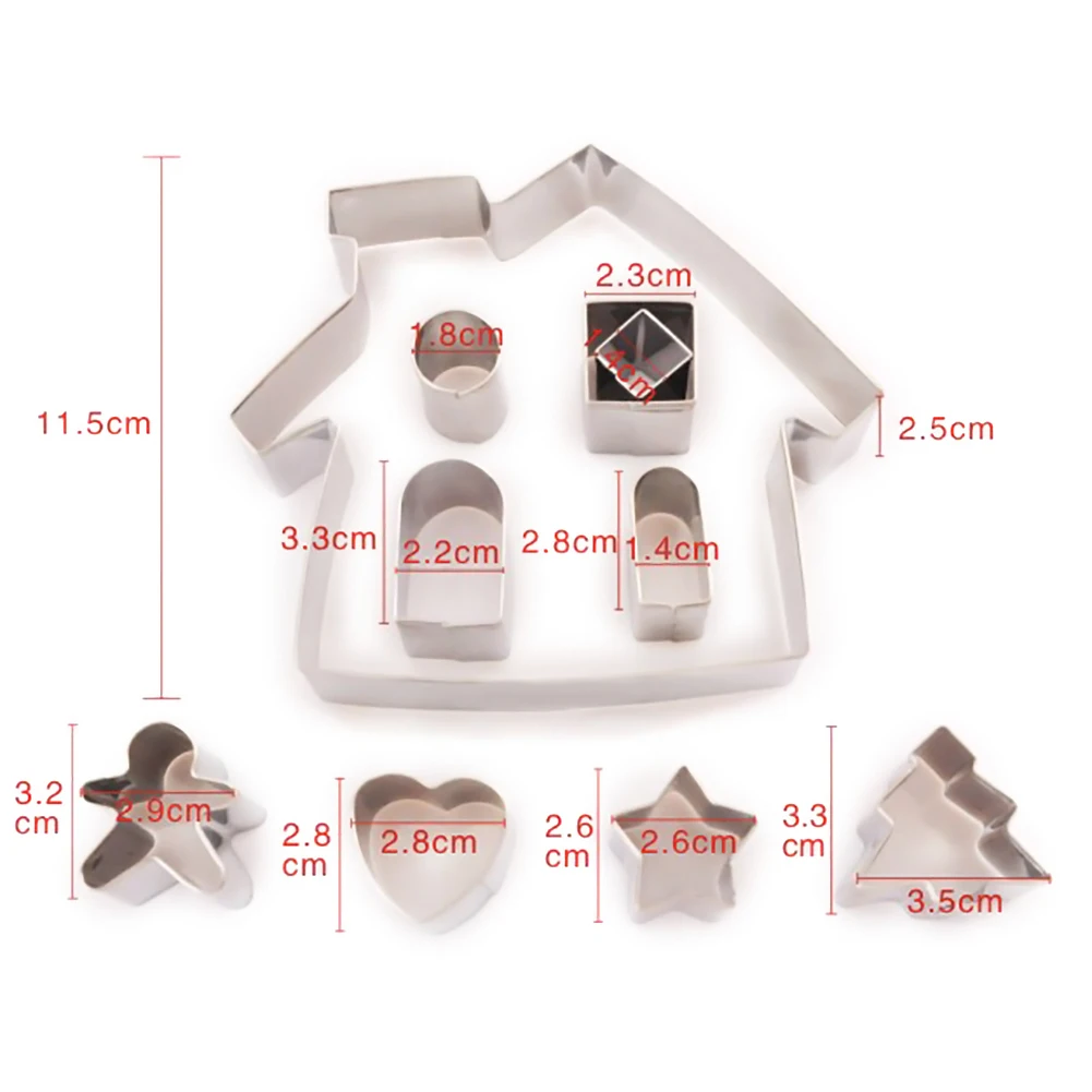 9pcs/set Christmas Gingerbread House Cookie Cutters 3D Stainless Steel Biscuit Cake Fondant Pastry Cutter Bakeware Set