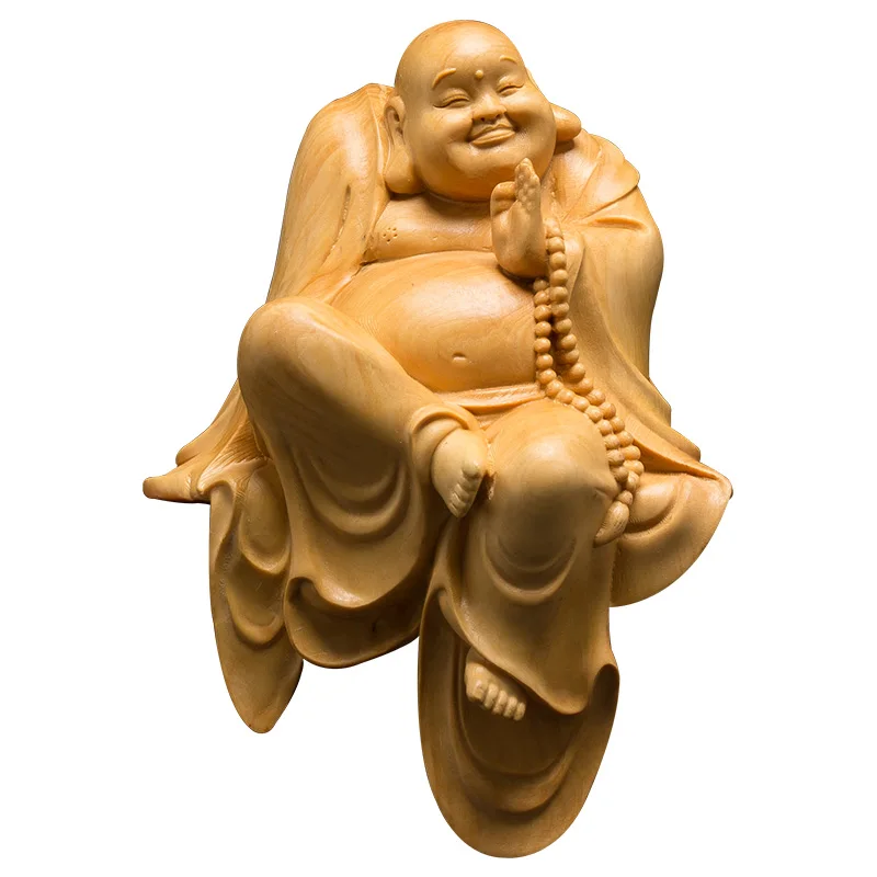 

XS177-10CM Hand Carved Boxwood Carving Figurine Buddha Statue Home Decor -Feng Shui Laughing Buddha Sculpture