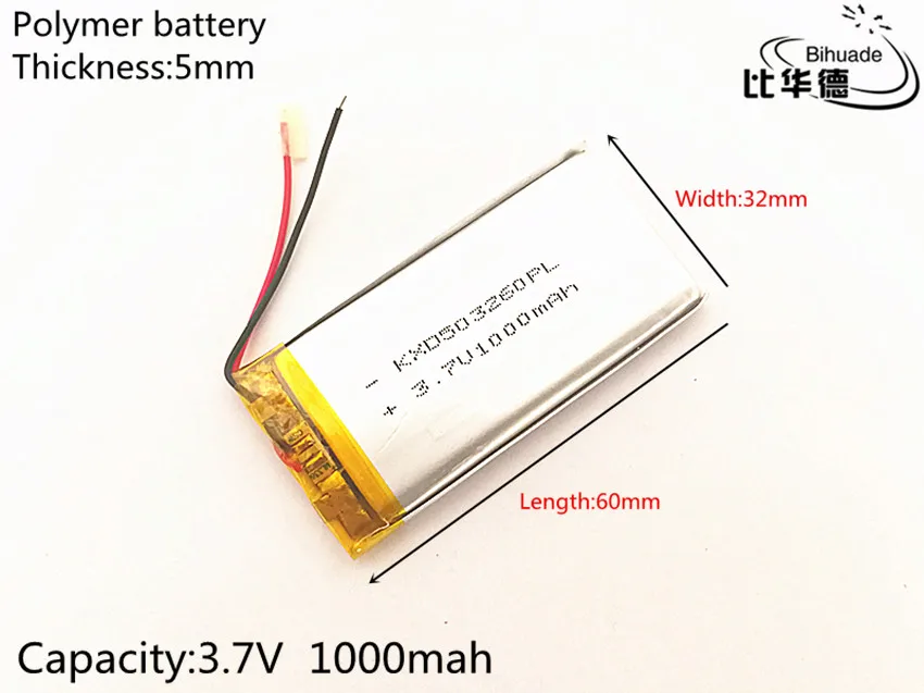 10pcs/lot 3.7V 1000mAh 503260 Lithium Polymer Li-Po li ion Rechargeable Battery cells For Mp3 MP4 MP5 GPS PSP mobile bluetooth