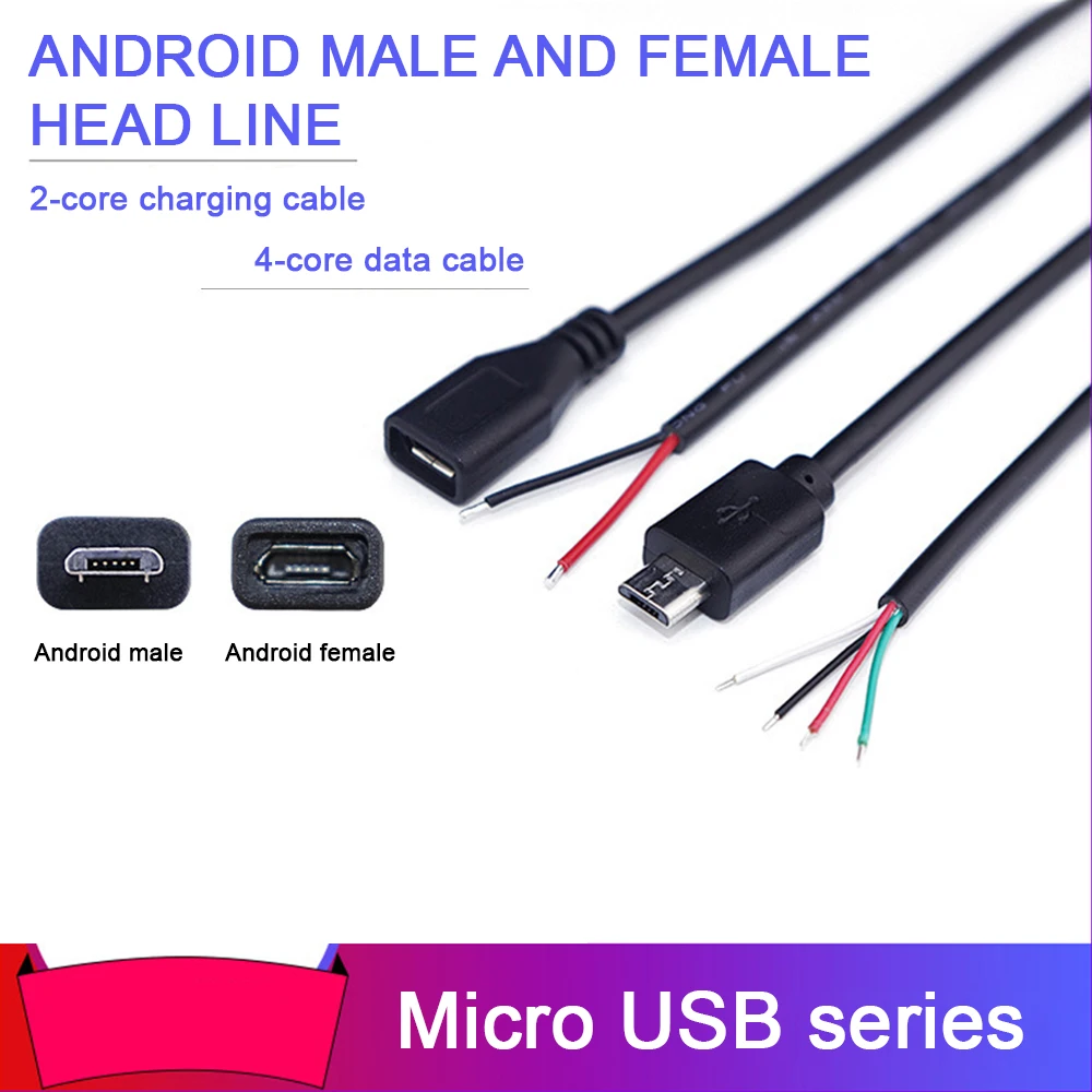 2Pin 4Pin Suitable For Android USB Male / Female to Open Wire 2 Core 4 Core Power Data Charging Cable Wire Connector