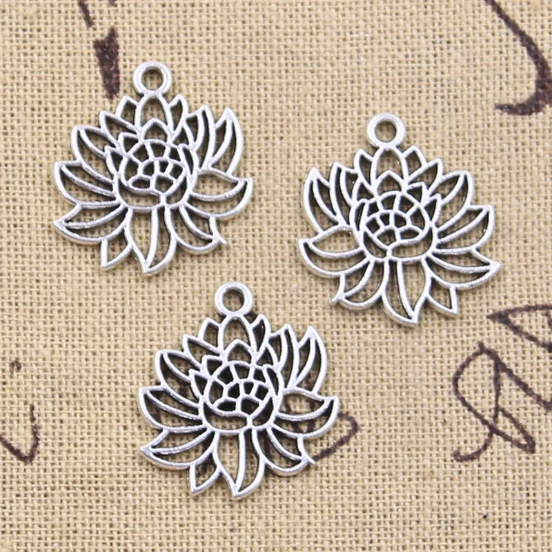 20pcs Charms Yoga Lotus Flower 22x20mm Antique Silver Color Pendants DIY Crafts Making Findings Handmade Tibetan Jewelry