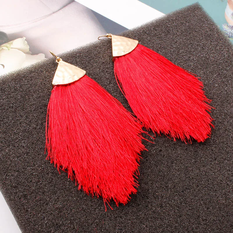 YGLCJ Fashion Big Handmade Tassel Earrings 2020 Fashion Bohemian Black Red 11 Color Long Pendant Retro Tassel Earrings Ladies