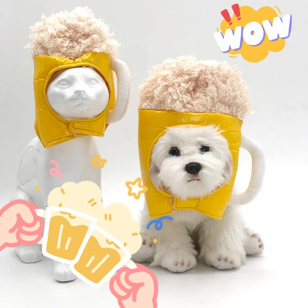 2021 Pet Dog Hat Cap Leather Material Dog Headdress Christmas Beer Party Warm Windproof Dogs Funny Cospaly Props Costume Clothes