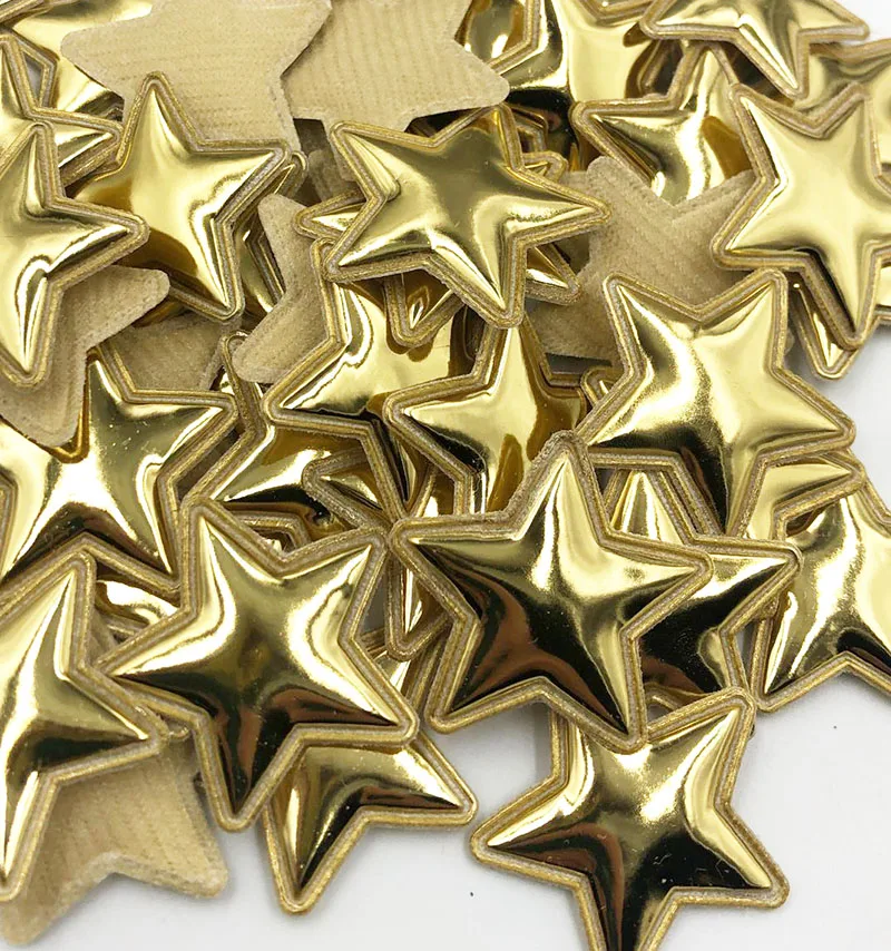 50PCS Gold Mixed Sparkling Padded Heart Stars Butterfly Appliques DIY Apparel Accessories Wedding Christmas Decorations A358