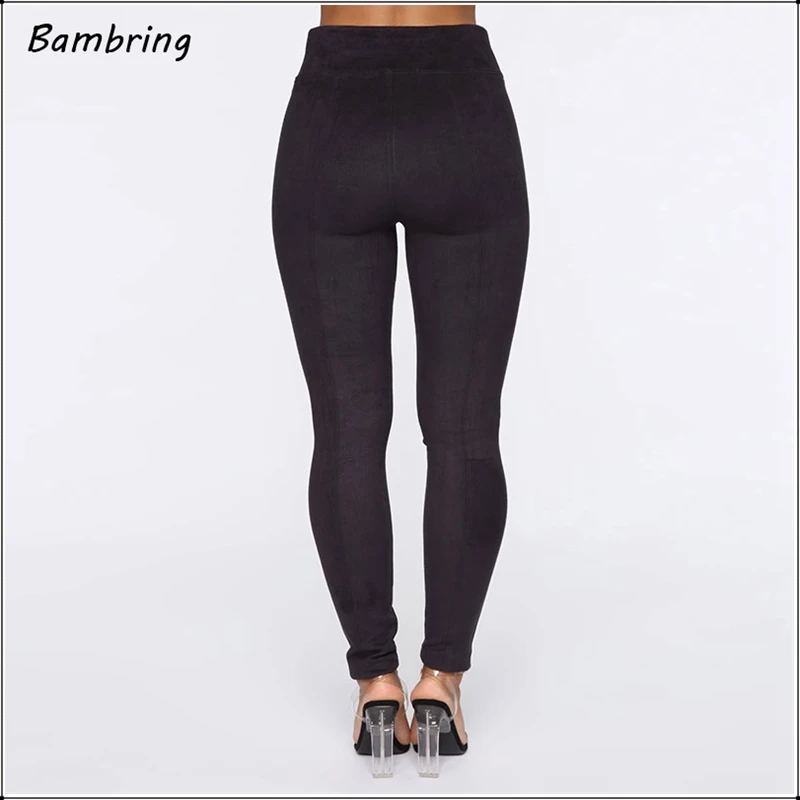 Black Casual Faux Suede Leather Trousers Winter Women Seamless Fitness Leggings Office Lady Autumn Sexy High Waist Pants Custom