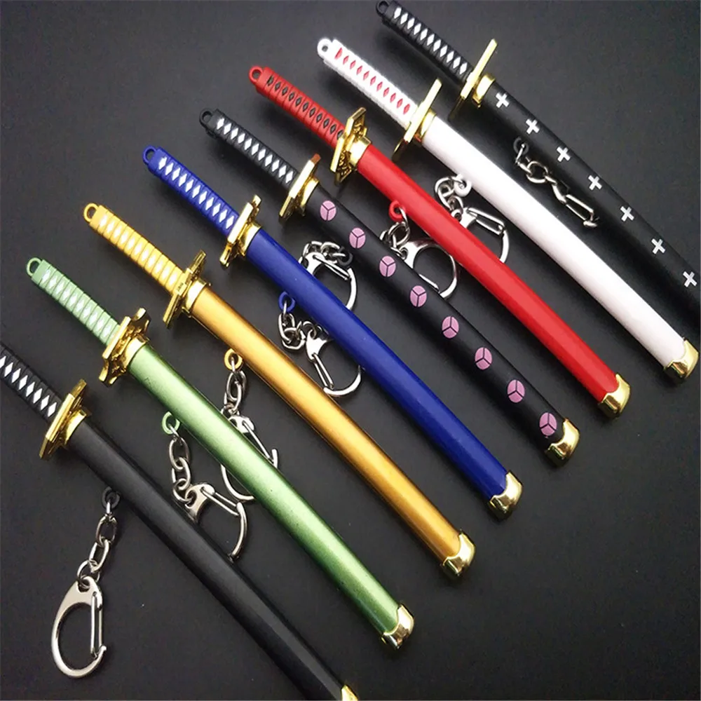 Animation Roronoa Zoro Sword Keychain For Men Anime Knife Scabbard Sabre Snow Knifes Key Chain Women Katana One Piece 15cm Q-053