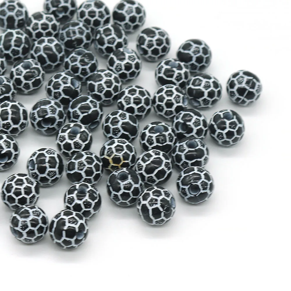 50Pcs Acrylic Black Football Beads Ball Loose Spaced Beads Round Big Hole Sport Charm Beads For Jewelry Making DIY Bracelet 10mm