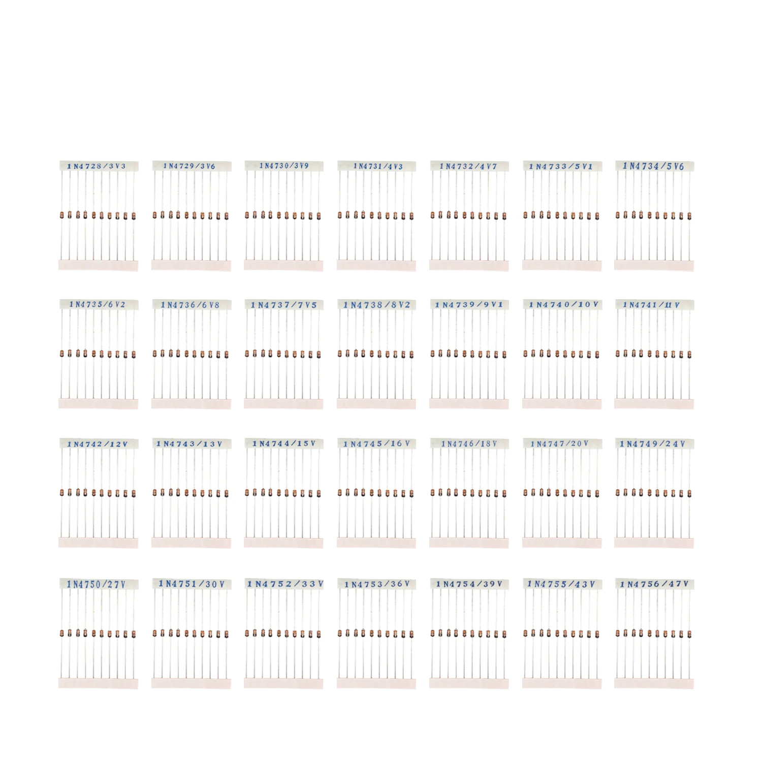 28 kinds of 1W Zener glass Zener diode sample packs 1N4742 3.3V-1N4756A 47V, a total of 280